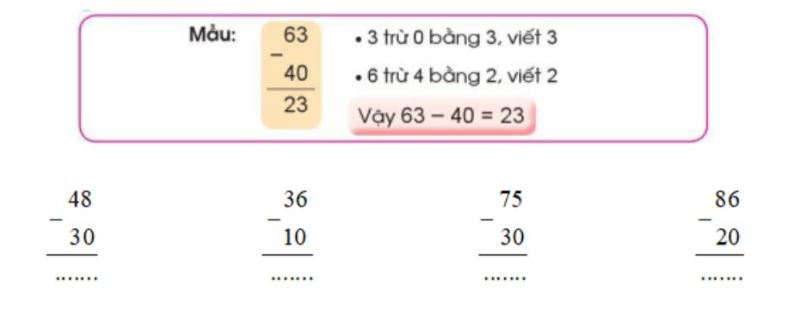 hướng dẫn giải sgk toán lớp 1 tập 2 trang 142 bài phép trừ dạng 27 – 4, 63 – 40 cánh diều