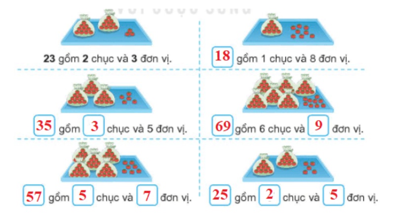 lời giải SGK toán 1 tập 2 kết nối tri thức trang 5 - Bài 21: Số có hai chữ số